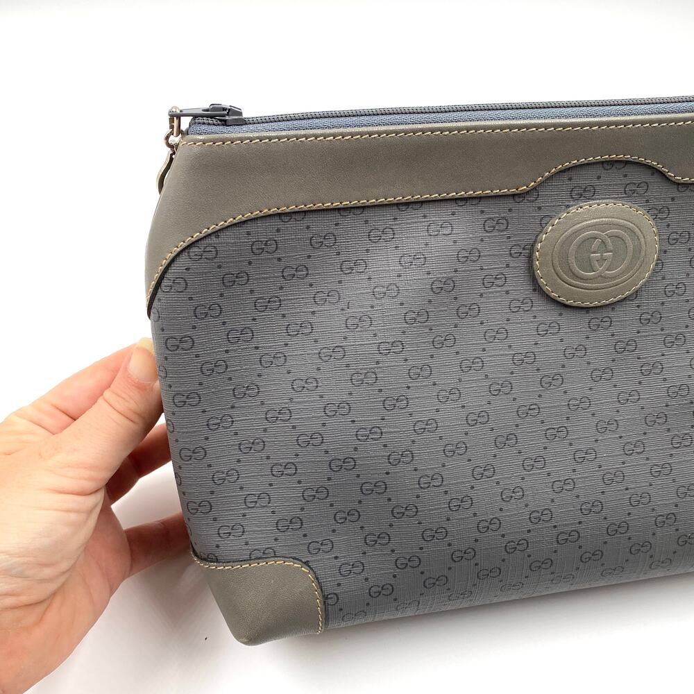 Gucci Microguccissima Clutch Vintage Monogram Blue Gray GG Web Canvas Toiletry - Picture 4 of 8